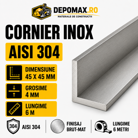 Cornier inox AISI 304, 45 x 45 x 4 mm, 6 metri